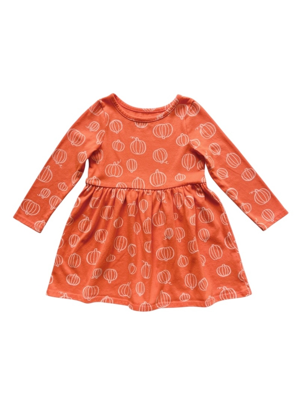 Cat & Jack Dress Girls 3T Orange White Pumpkin Spooky Halloween Long Sleeve